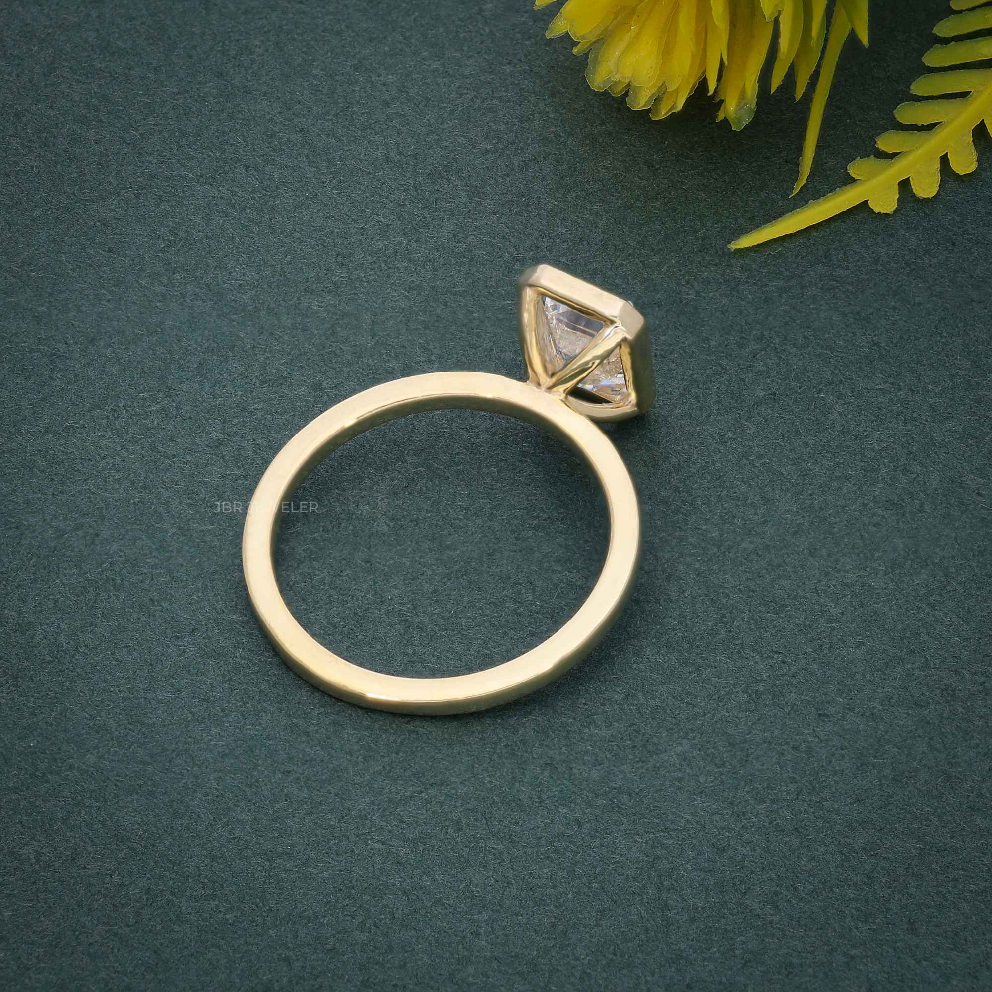 Classic Bezel Set Emerald Moissanite Diamond Engagement Ring - JBR Jeweler