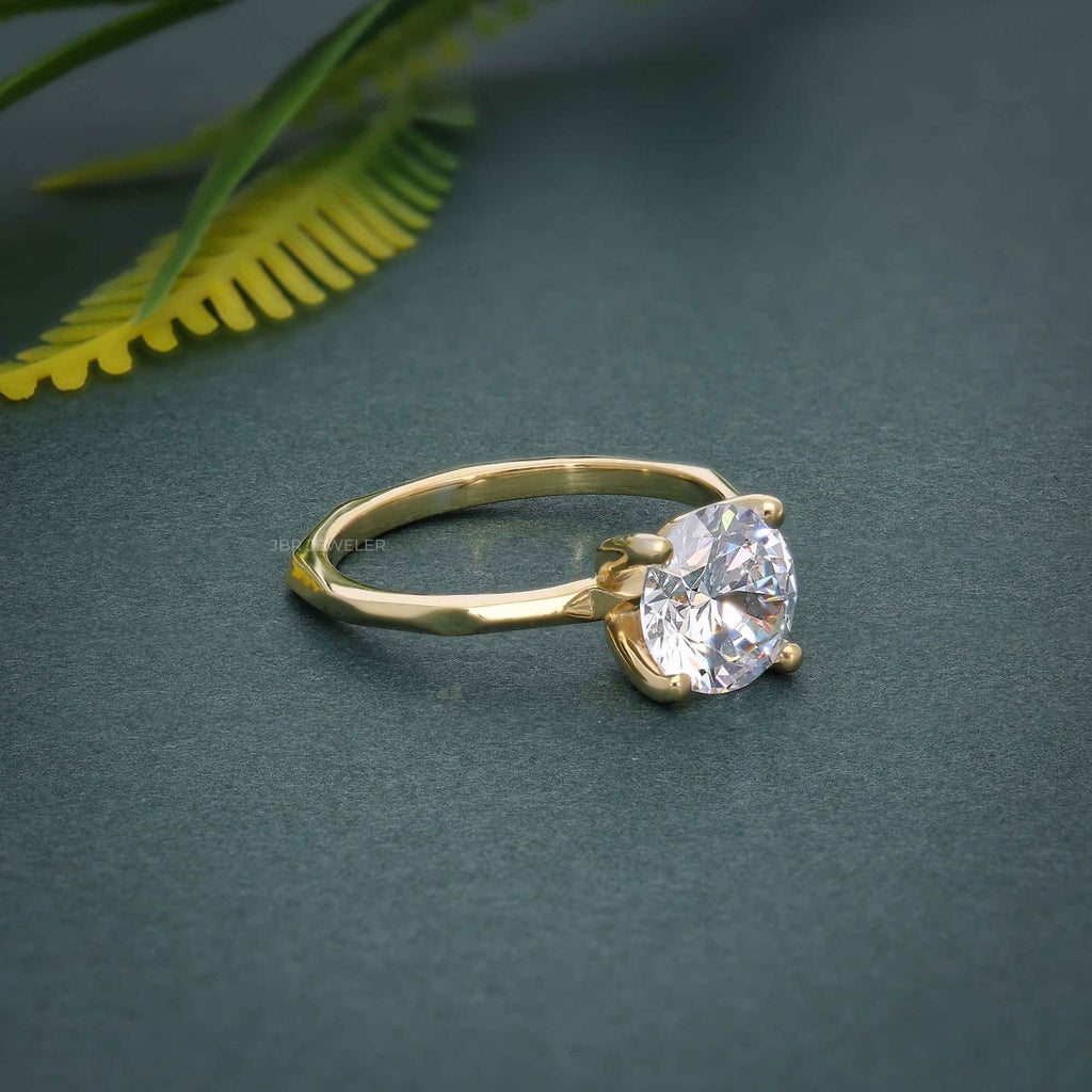 Squared edges Round Cut Moissanite Diamond Solitaire Ring - JBR Jeweler