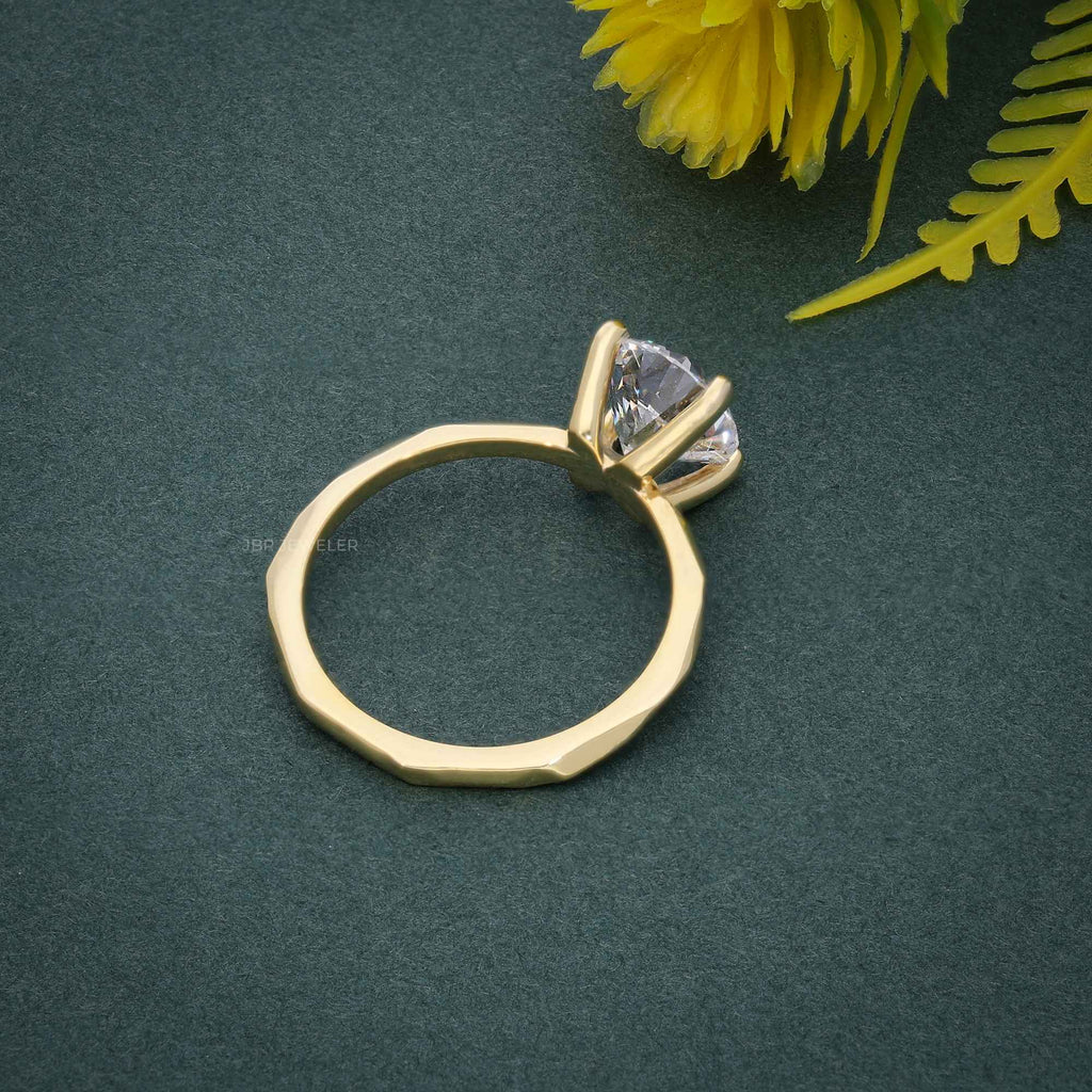 Squared edges Round Cut Moissanite Diamond Solitaire Ring - JBR Jeweler