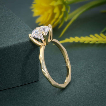 Squared edges Round Cut Moissanite Diamond Solitaire Ring