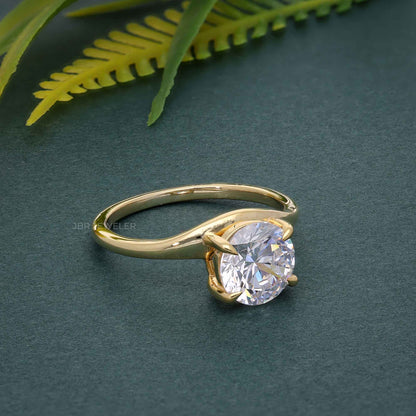 Bague de fiançailles en diamant cultivé en laboratoire, taille ronde incurvée