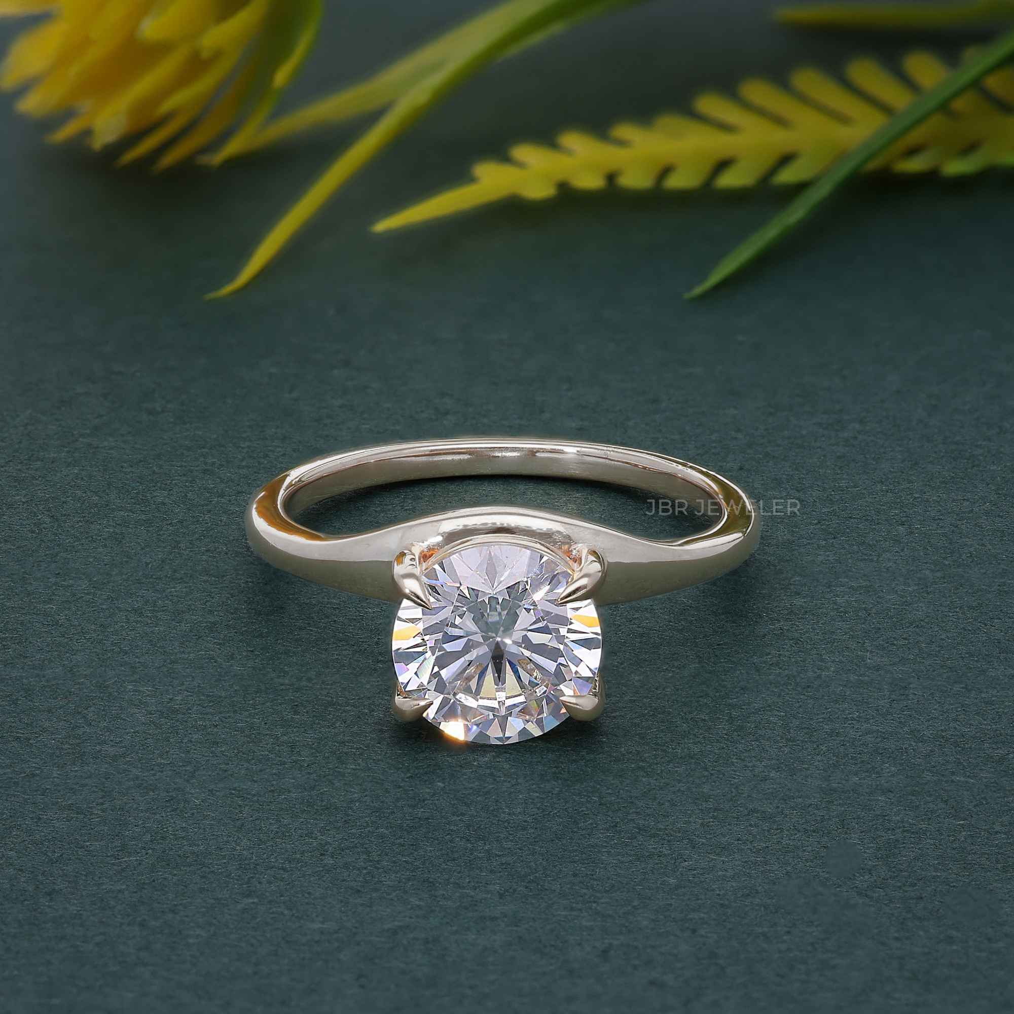 Curved Round Cut Moissanite Solitaire Ring - JBR Jeweler