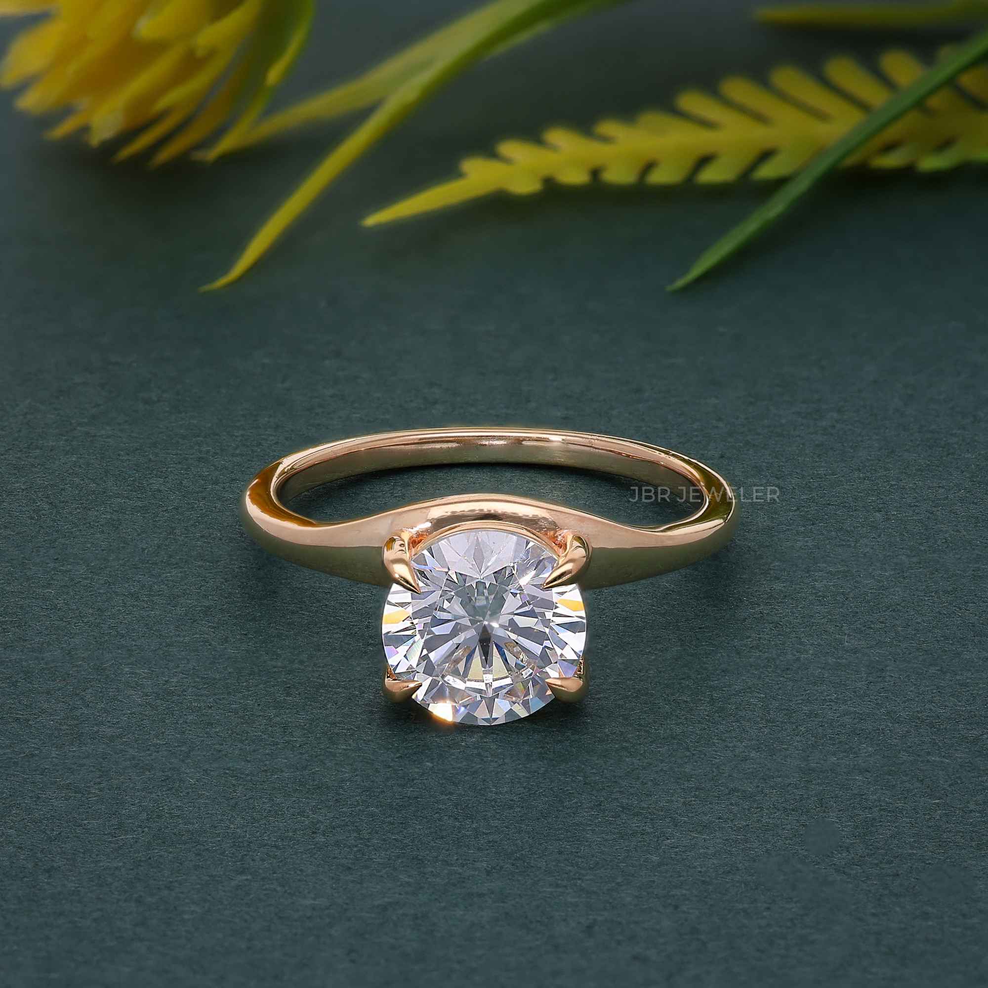 Curved Round Cut Moissanite Solitaire Ring - JBR Jeweler