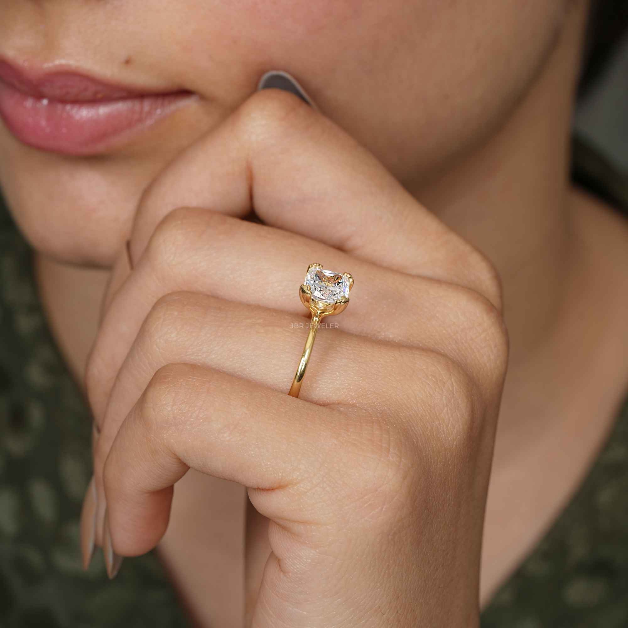 Triple Prong Cushion Moissanite Solitaire Engagement Ring - JBR Jeweler