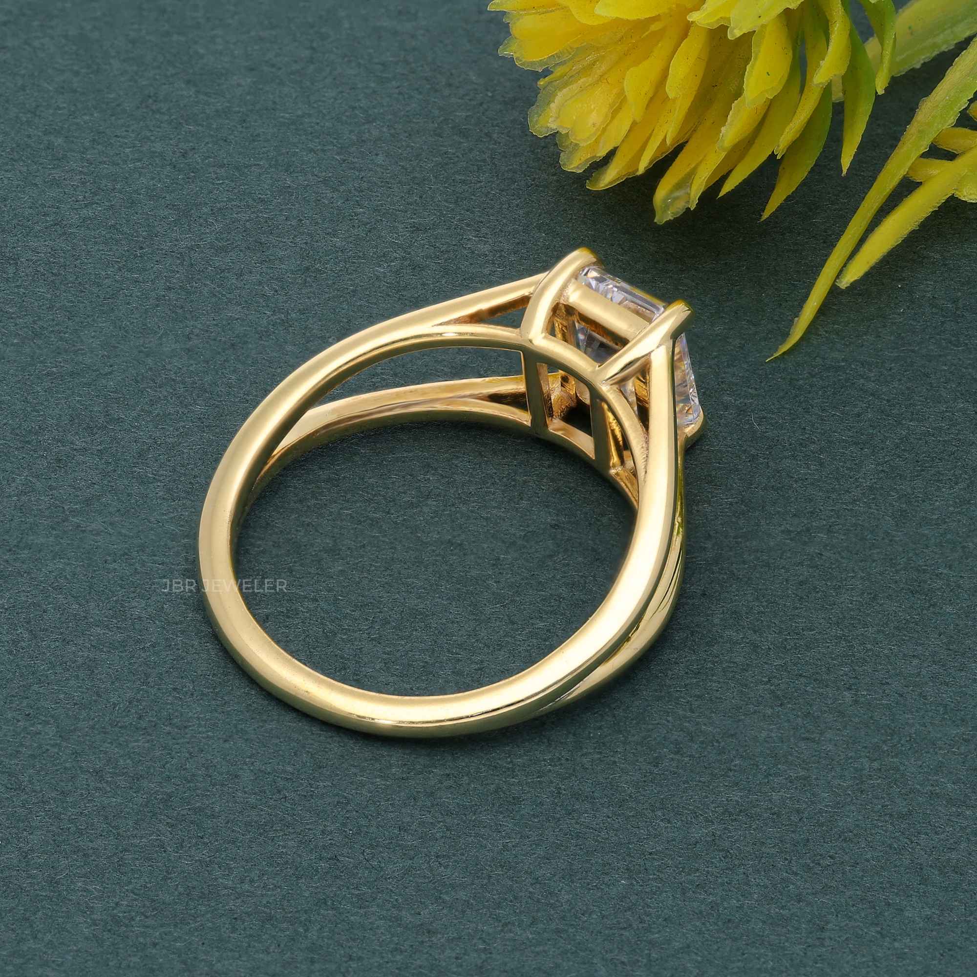 Split Band Emerald Cut Moissanite Diamond Solitaire Ring - JBR Jeweler