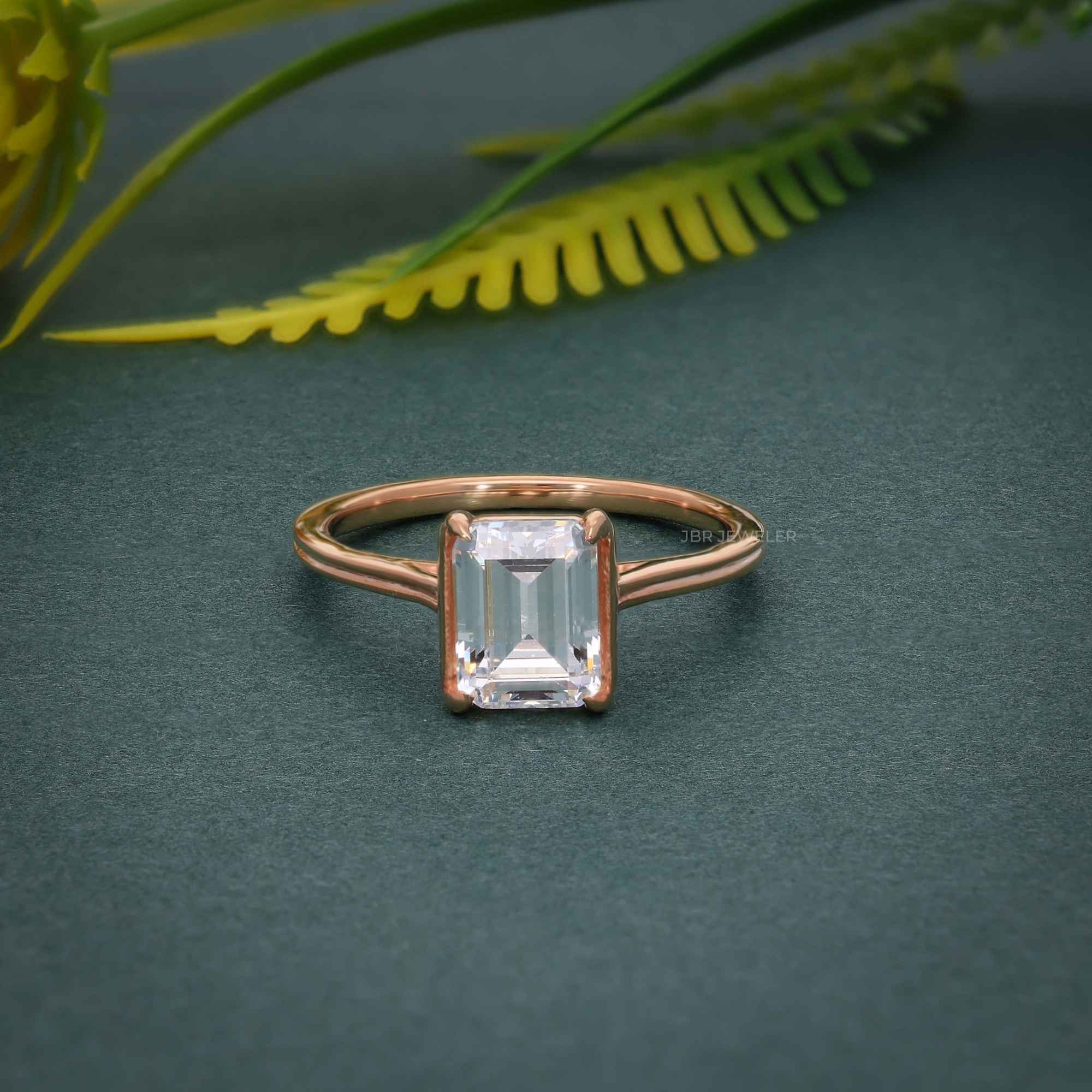 Silhouette Emerald Lab Grown Diamond Solitaire Ring - JBR Jeweler