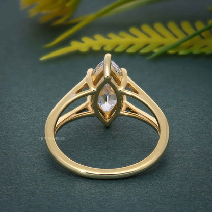 Bague solitaire en diamant cultivé en laboratoire, tige fendue, taille marquise