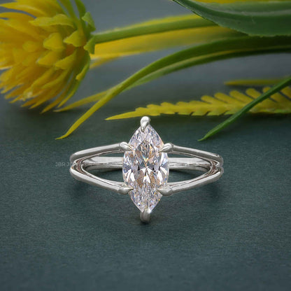 Bague solitaire en diamant cultivé en laboratoire, tige fendue, taille marquise