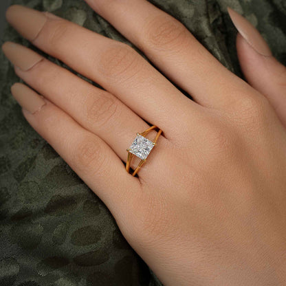 Bague solitaire à diamants cultivés en laboratoire, taille princesse, tige fendue