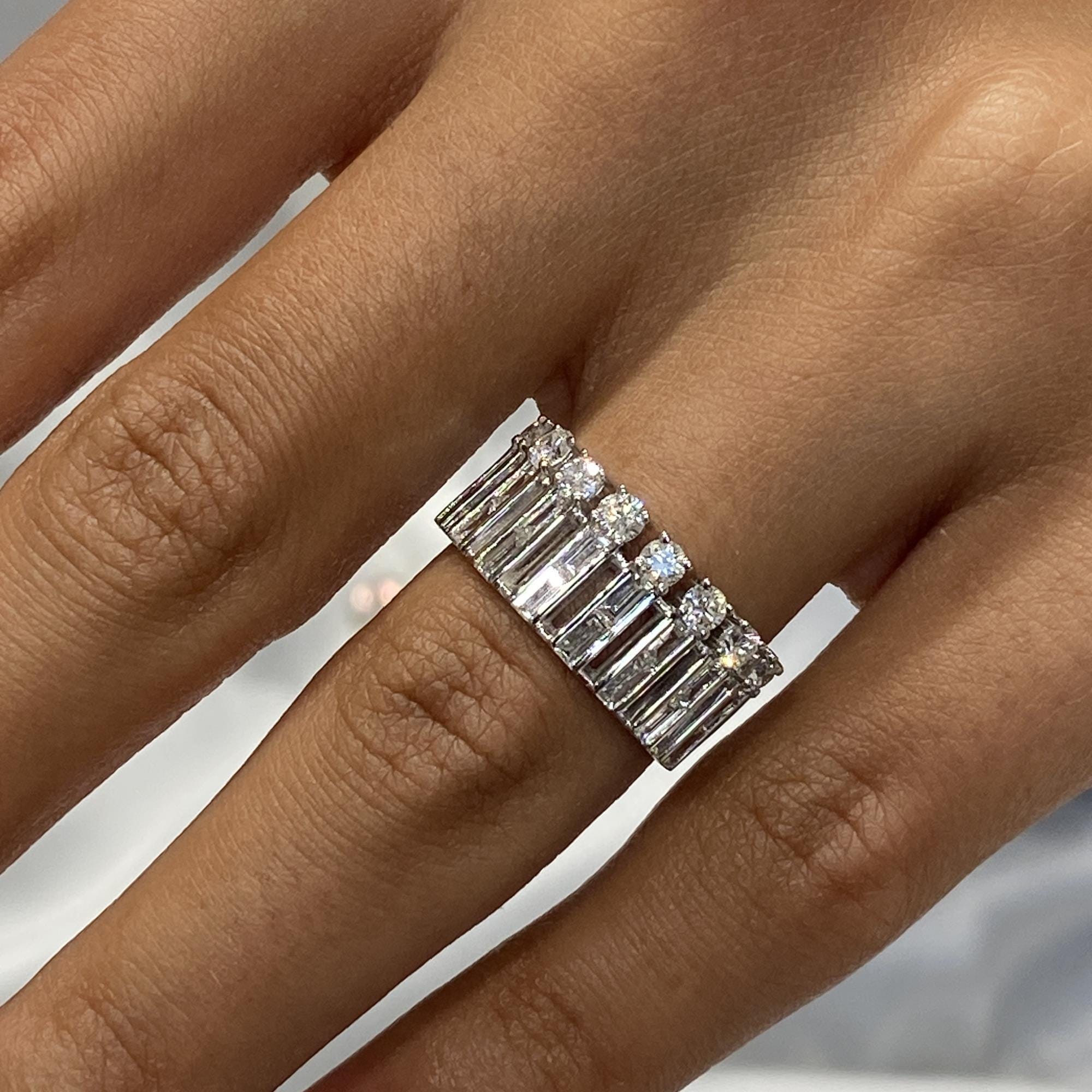 14k White Gold1.35 Ct Baguette and Round Cut Multi Shape Lab Created Diamond Eternity Ring