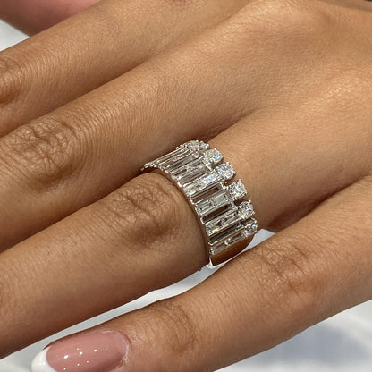 14k White Gold1.35 Ct Baguette and Round Cut Multi Shape Lab Created Diamond Eternity Ring