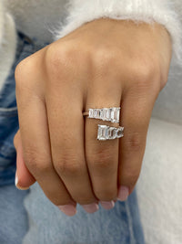 14k White Gold 2.99 Carat Emerald Cut Lab Grown Diamond Solid Wrap Around Pave Set Statement Ring