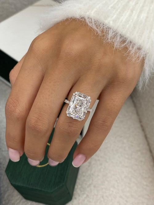 14k White Gold 4 CT IGI Radiant Cut Lab Grown Diamond Proposal Pave Band Halo Set Engagement Ring - JBR Jeweler