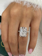14k White Gold 4 CT IGI Radiant Cut Lab Grown Diamond Proposal Pave Band Halo Set Engagement Ring - JBR Jeweler