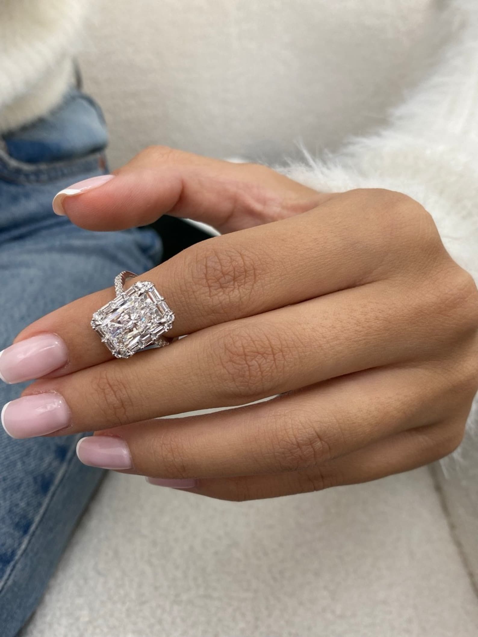 14k White Gold 4 CT IGI Radiant Cut Lab Grown Diamond Proposal Pave Band Halo Set Engagement Ring - JBR Jeweler