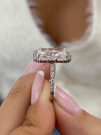 14k White Gold 4 CT IGI Radiant Cut Lab Grown Diamond Proposal Pave Band Halo Set Engagement Ring - JBR Jeweler