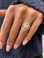 14k Yellow Gold 2.50 Carat Round Cut Lab Grown Diamond Solitaire Engagement Ring Matching Pave Band, V Style Wedding Ring Set - JBR Jeweler