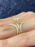 14k Yellow Gold 2.50 Carat Round Cut Lab Grown Diamond Solitaire Engagement Ring Matching Pave Band, V Style Wedding Ring Set - JBR Jeweler