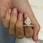 14k Yellow Gold Pear Cut 3.39 Ct Lab Grown Diamond Halo Bridal Set Engagement Ring Half Eternity Band - JBR Jeweler