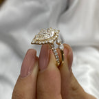 14k Yellow Gold Pear Cut 3.39 Ct Lab Grown Diamond Halo Bridal Set Engagement Ring Half Eternity Band - JBR Jeweler
