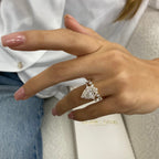 14k Yellow Gold Pear Cut 3.39 Ct Lab Grown Diamond Halo Bridal Set Engagement Ring Half Eternity Band - JBR Jeweler