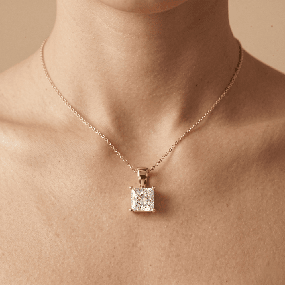 14k Yellow Gold Princess Cut Diamond Solitaire Necklace