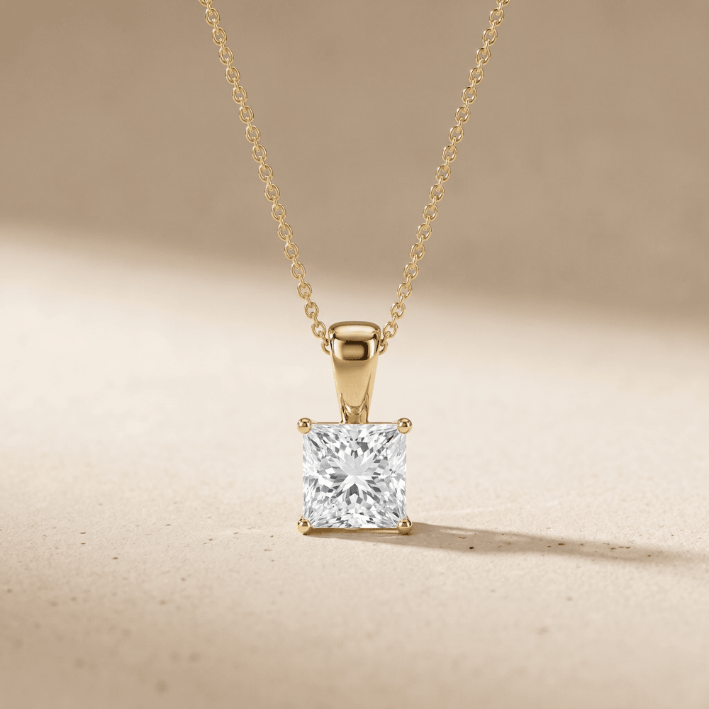 14k Yellow Gold Princess Cut Diamond Solitaire Necklace