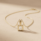 14k Yellow Gold Princess Cut Diamond Solitaire Necklace