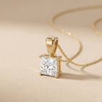 14k Yellow Gold Princess Cut Diamond Solitaire Necklace
