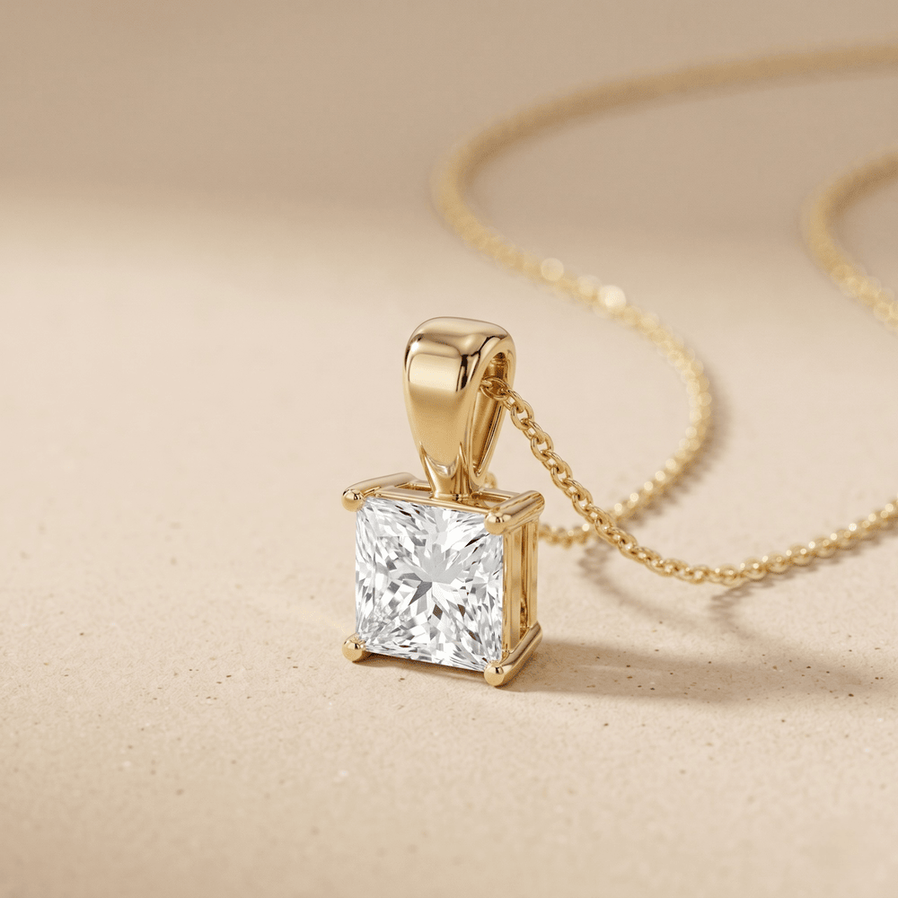 14k Yellow Gold Princess Cut Diamond Solitaire Necklace