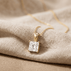 14k Yellow Gold Princess Cut Diamond Solitaire Necklace