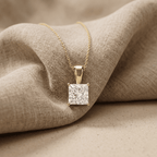 14k Yellow Gold Princess Cut Diamond Solitaire Necklace