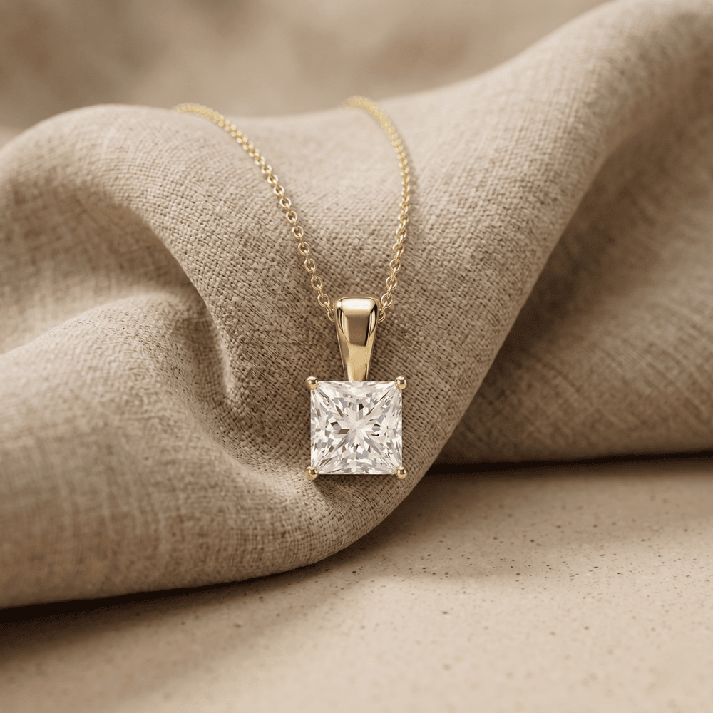14k Yellow Gold Princess Cut Diamond Solitaire Necklace
