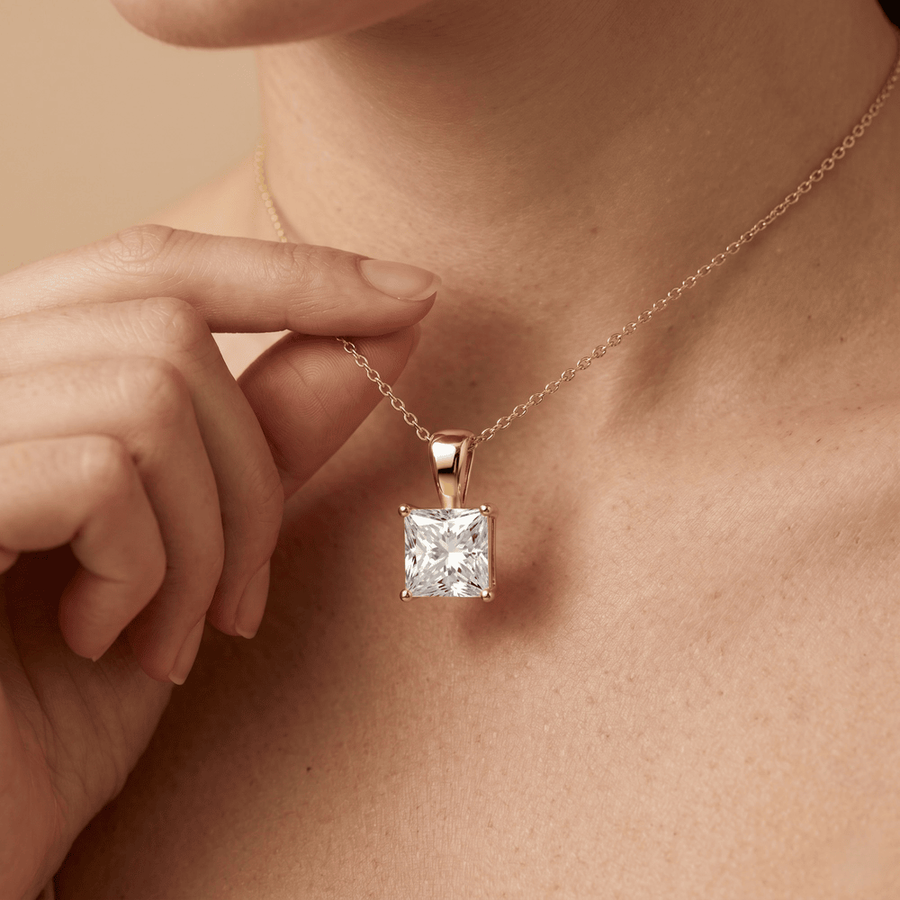 14k Yellow Gold Princess Cut Diamond Solitaire Necklace
