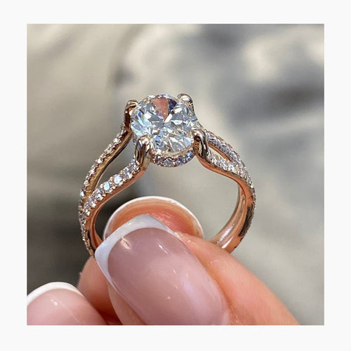 Rose Gold 14k 2.55 Ct Oval Cut Lab Diamond Engagement Ring