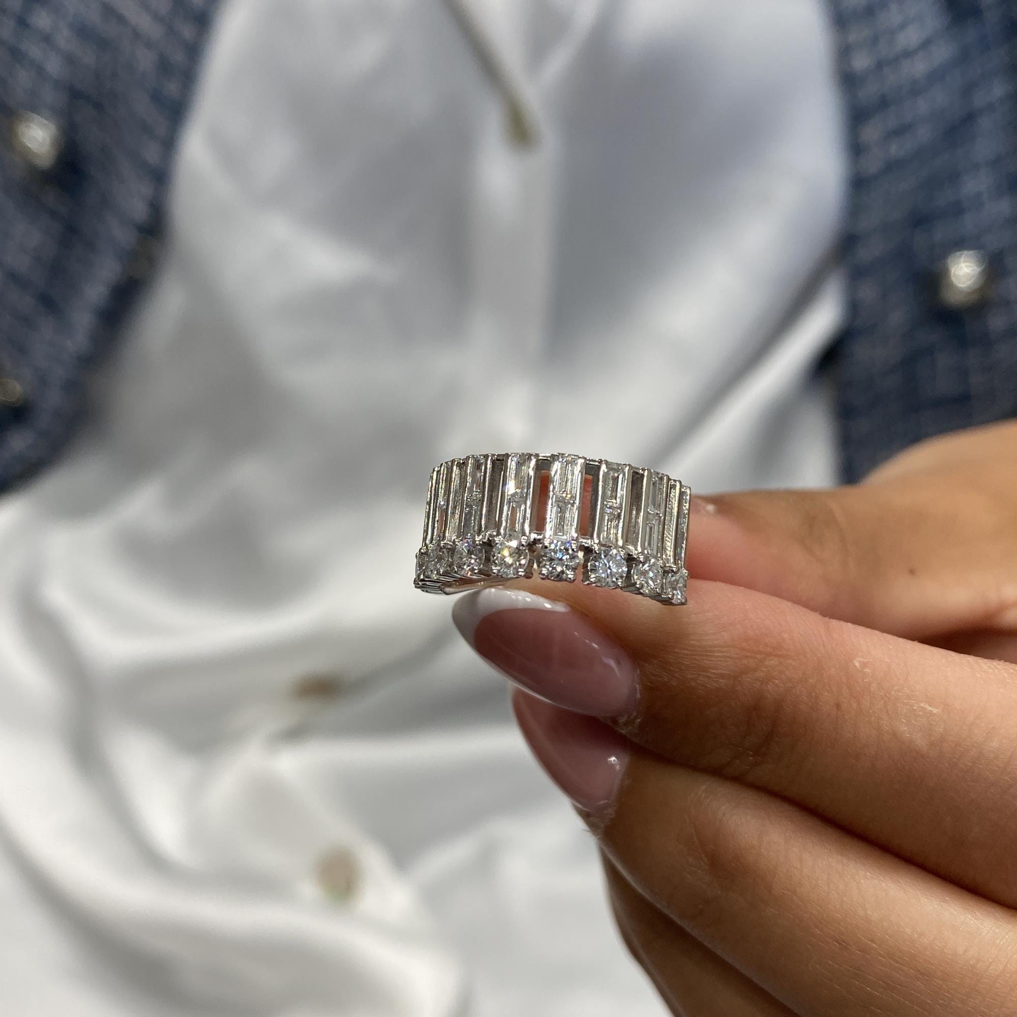 14k White Gold Baguette Round Lab Diamond Eternity Band