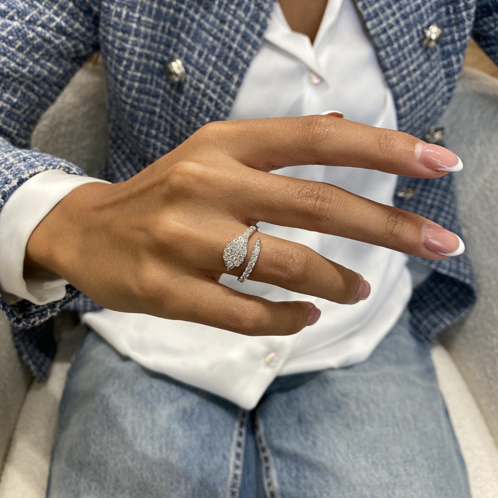 Women's 1.10 Ct Lab Diamond Snake Ring in 14k Gold