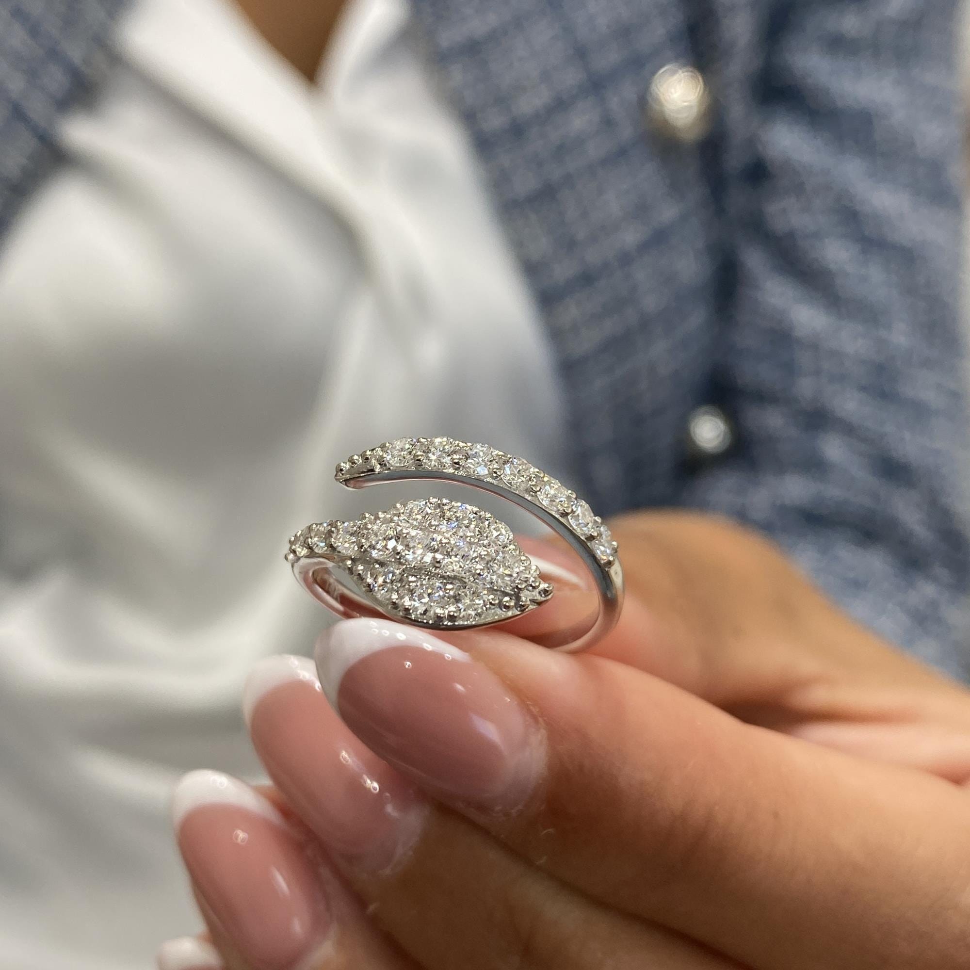 Elegant Bypass Snake Ring with 1.10 Ct Round Lab Diamond