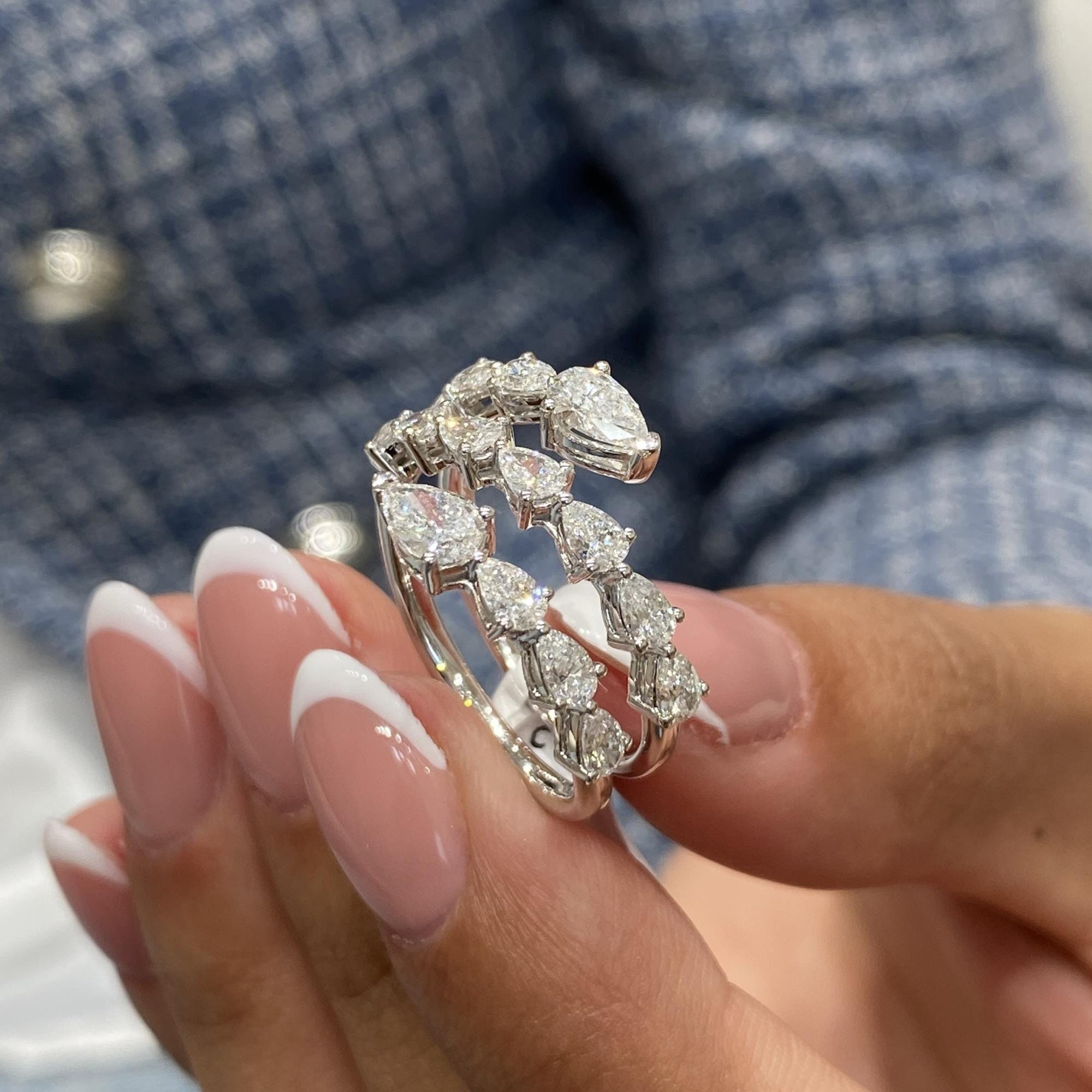 Solid 14k White Gold Pear Cut Lab Diamond Anniversary Ring