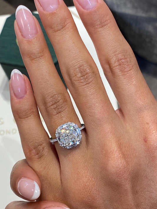 3.36 Ct Cushion Cut Lab Diamond Halo Engagement Ring
