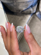 Cushion Cut Halo Ring with Baguette Side Stones