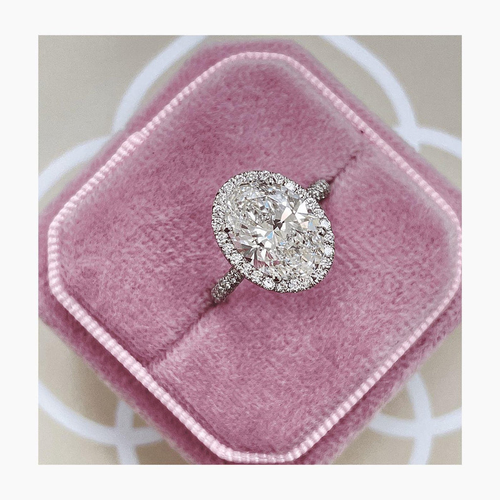 14K White Gold Oval Lab Diamond Halo Ring for Proposal
