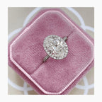 14K White Gold Oval Lab Diamond Halo Ring for Proposal