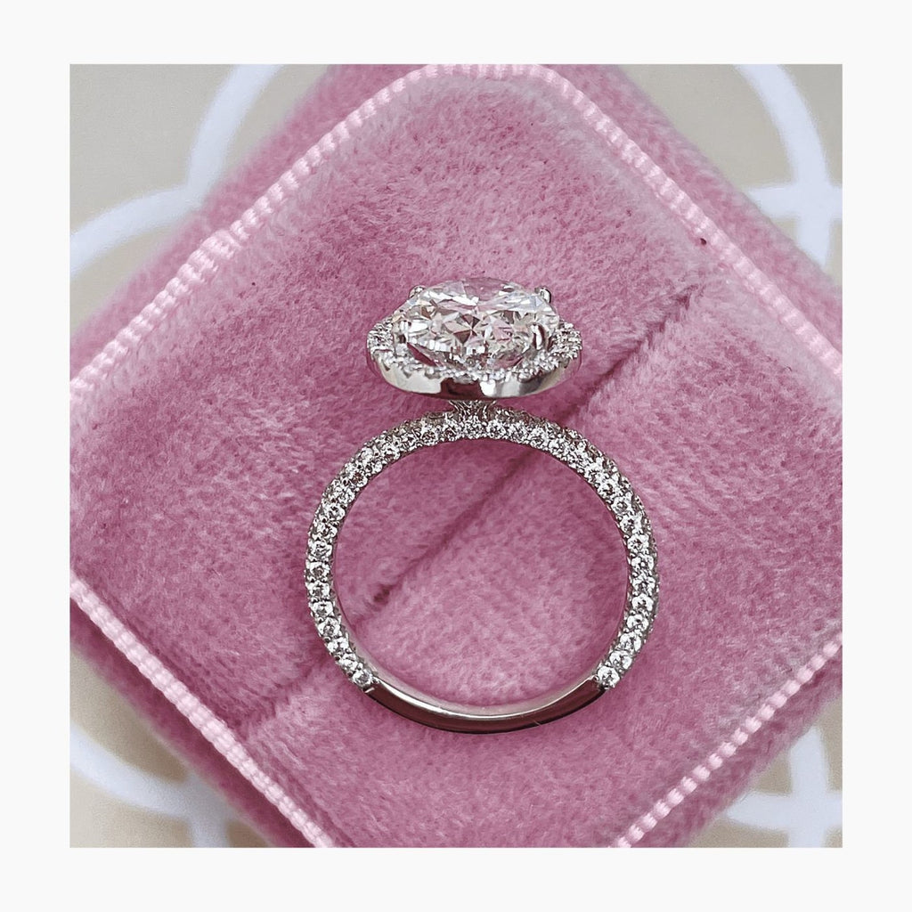 Oval Cut Lab Diamond Halo Ring in 14K White Gold 4.85 Ct