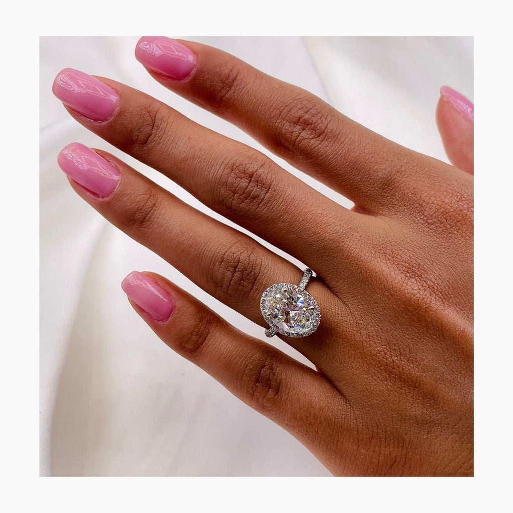 14K White Gold 4.85 Ct Oval Halo Engagement Ring Lab