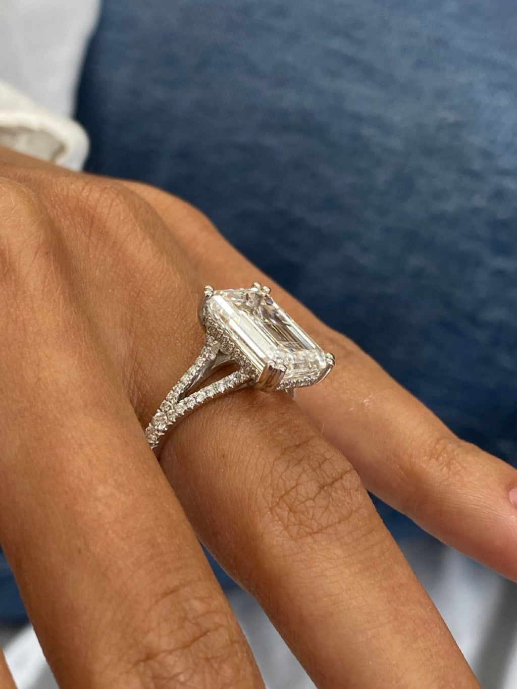 White Gold 14k 6.38 CT Lab Diamond Halo Split Shank Ring