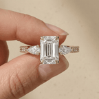 Emerald lab grown diamond ring with diamond pavé band