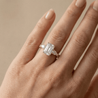 Three stone lab diamond engagement ring in yellow gold