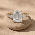 14kt emerald lab grown diamond three stone engagement ring