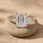 14kt emerald lab grown diamond three stone engagement ring